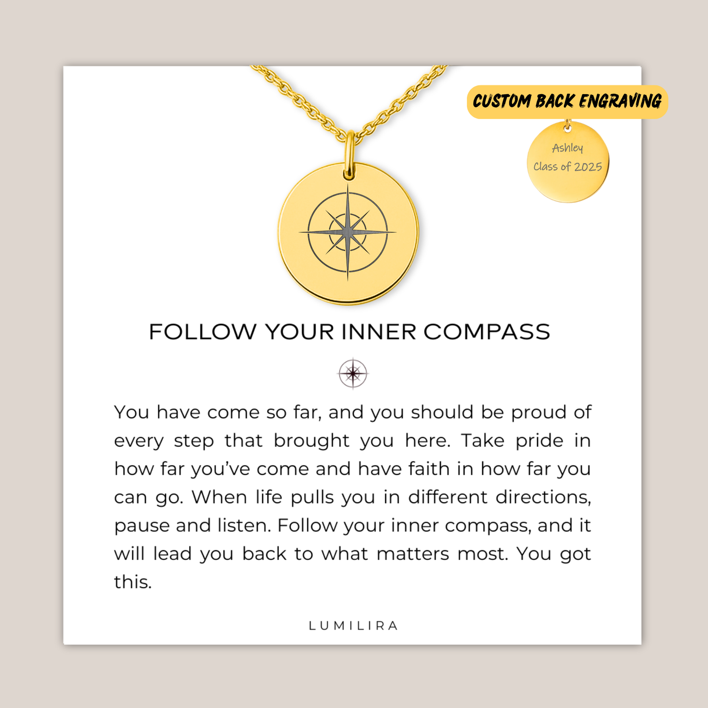 Graduation Compass Necklace: Encouragement Gift for Her, College & High School Senior