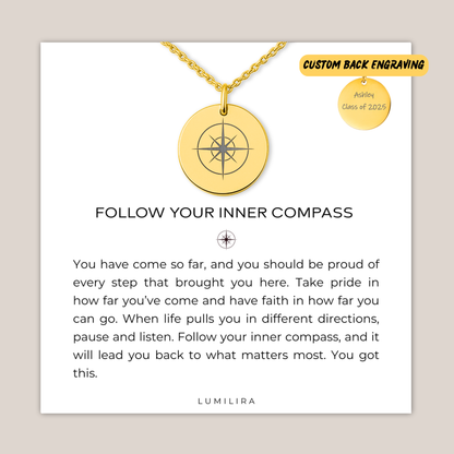Graduation Compass Necklace: Encouragement Gift for Her, College & High School Senior