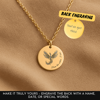 Engraved Phoenix Necklace – Rebirth Pendant, Support Gift for Fresh Starts