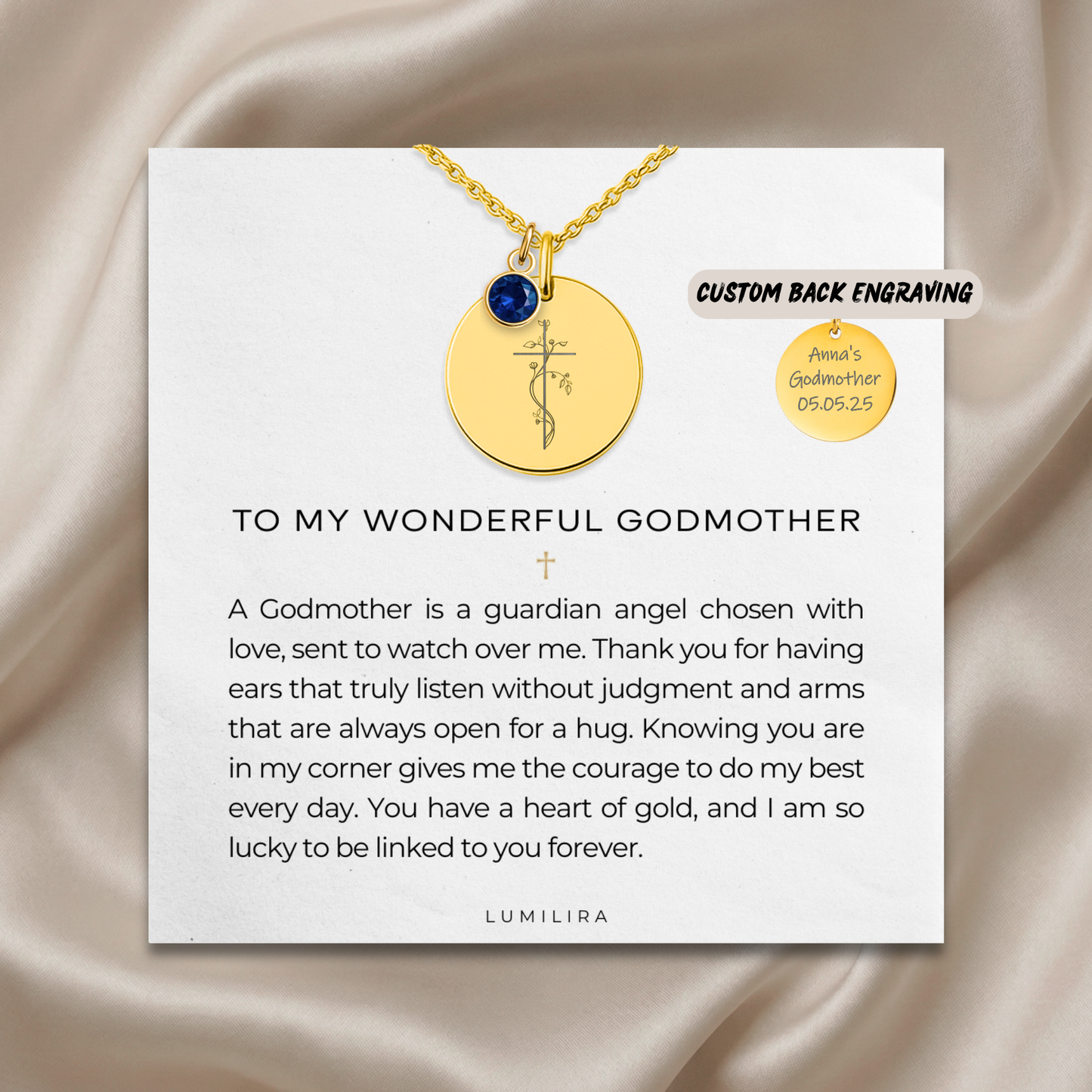 Personalized Godmother Necklace Baptism Godmother Necklace Religious Godmother Gift Jewelry for Godmother Personalized Gift with Birthstone