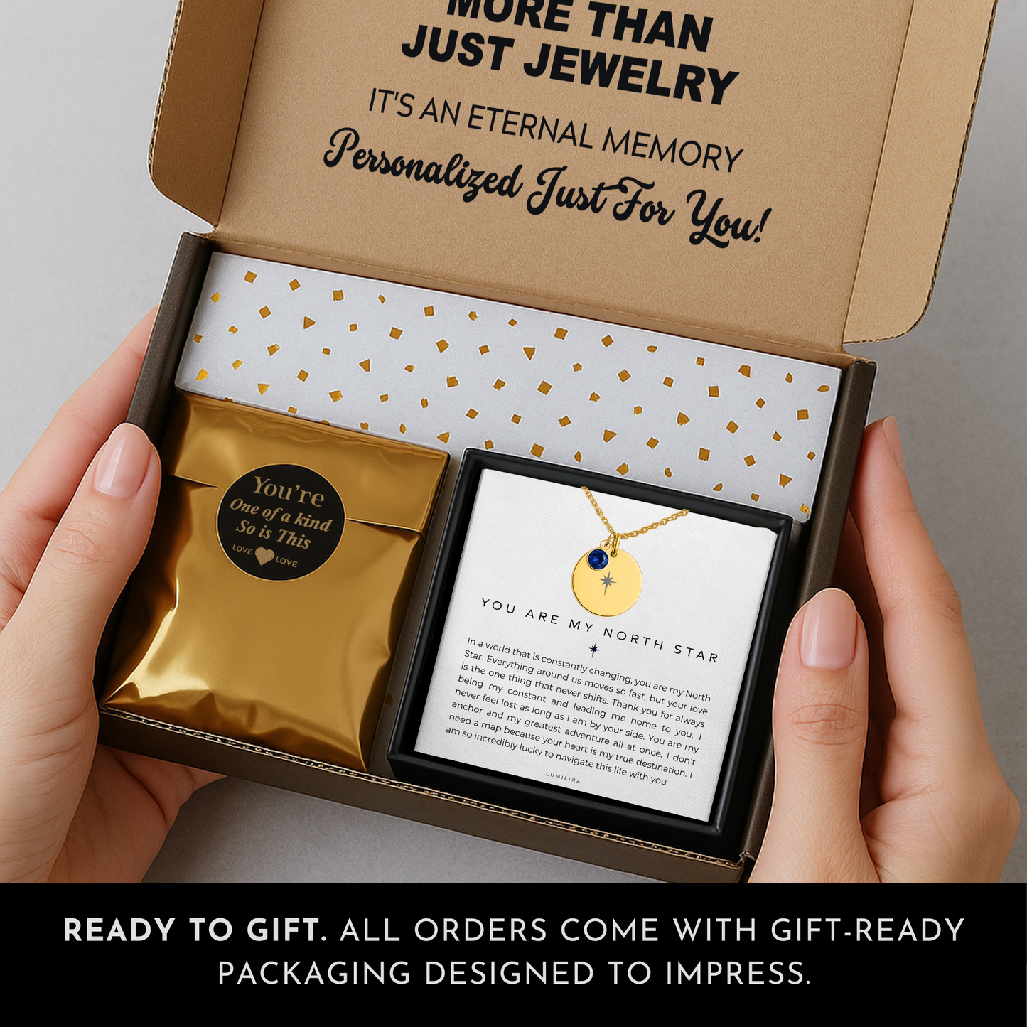 North Star Gift For Her with Custom Birthstone: Celestial Compass Pendant for Wife or Girlfriend