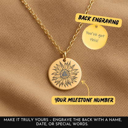 Sobriety Anniversary Gift – Sunflower Necklace with Custom Milestone Number, Encouragement Jewelry for Recovery