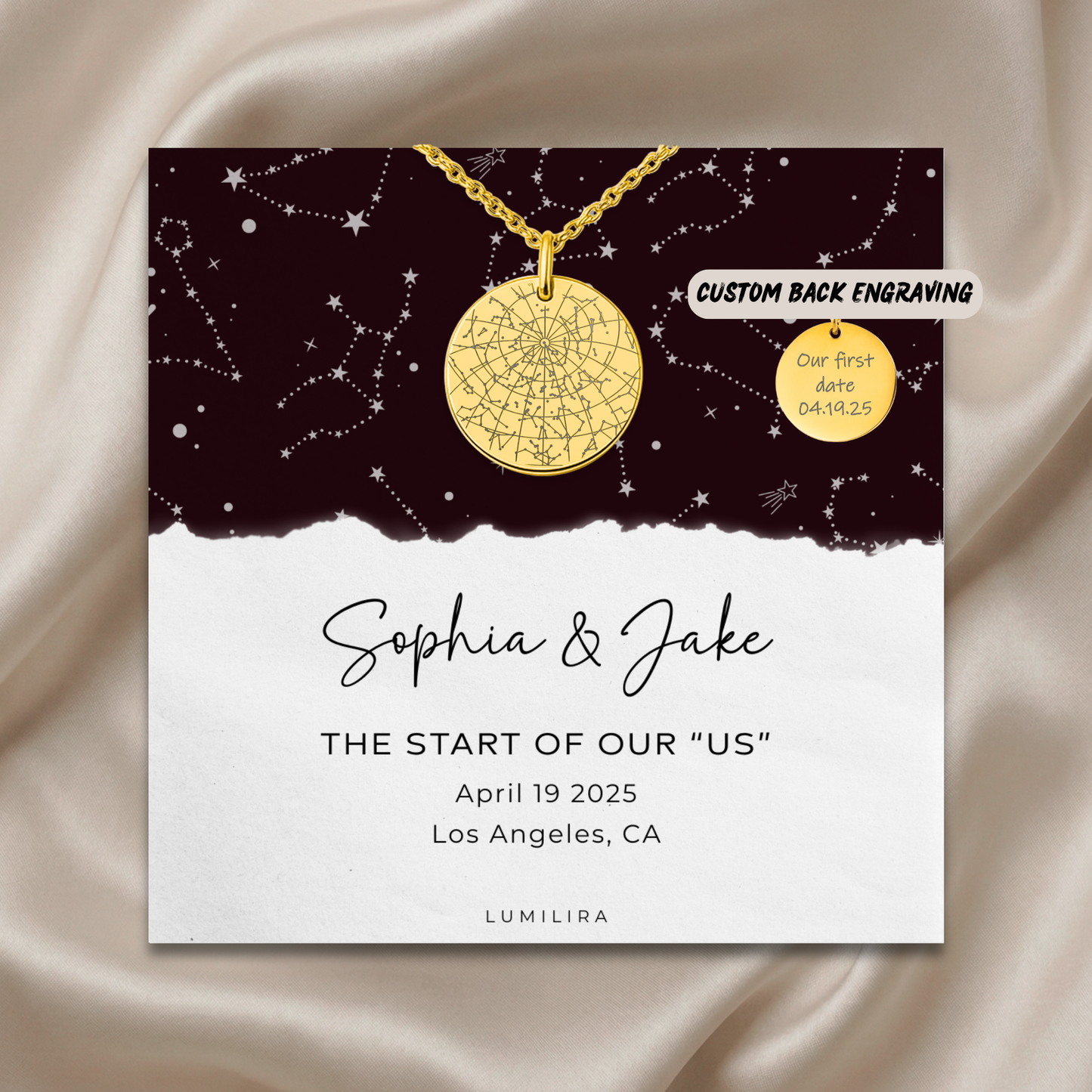 Custom Stars Map By Date Necklace, Star Map Necklace by Date, Star Map Gift For Her, 1 Year Anniversary Gift For Girlfriend, Wife, Fiancee