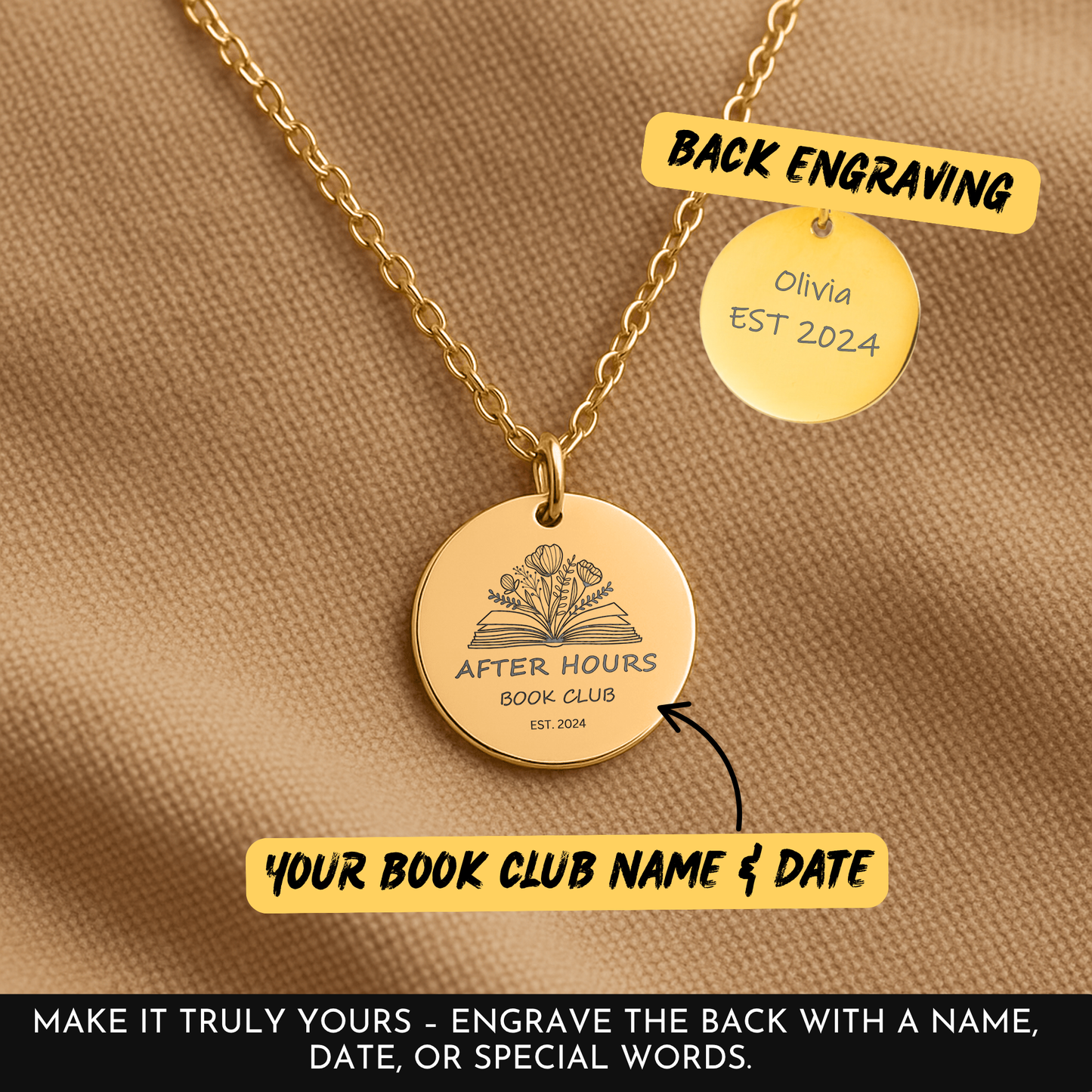 Custom Book Club Necklace – Personalized Jewelry for Reading Friends, Gift for Book Lovers