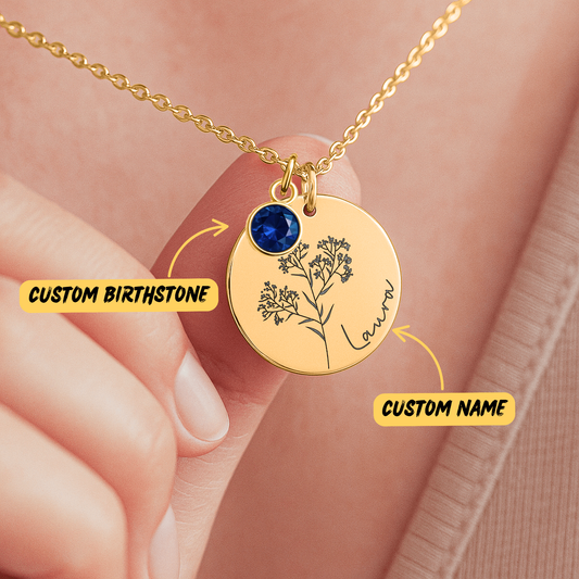Baby’s Breath Necklace with Birthstone and Name – Memorial Jewelry for Moms