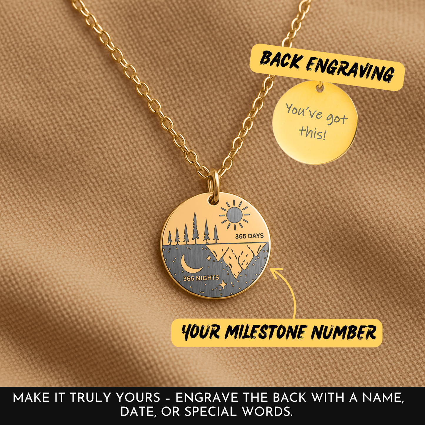 One Day at a Time Necklace – 365 Days and Nights Sobriety Gift with Serenity Prayer, Recovery Milestone Jewelry