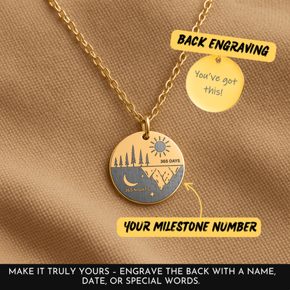 One Day at a Time Necklace – 365 Days and Nights Sobriety Gift with Serenity Prayer, Recovery Milestone Jewelry