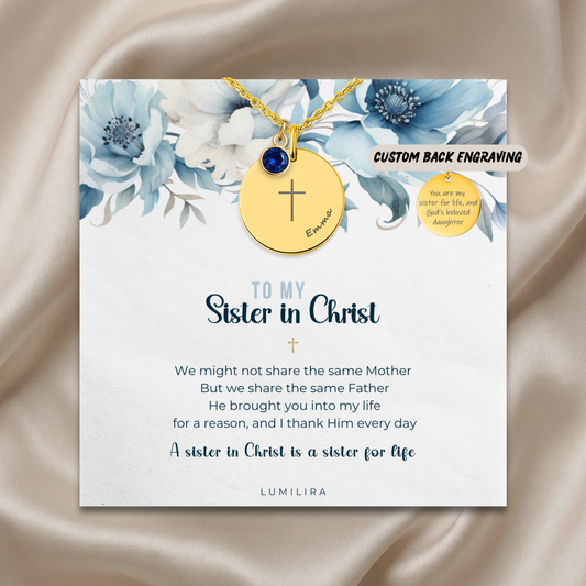Sisters in Christ Gift Dainty Cross Necklace Name Personalized Best Friends Necklace Church Friends Gifts Faithful Keepsake with Birthstone