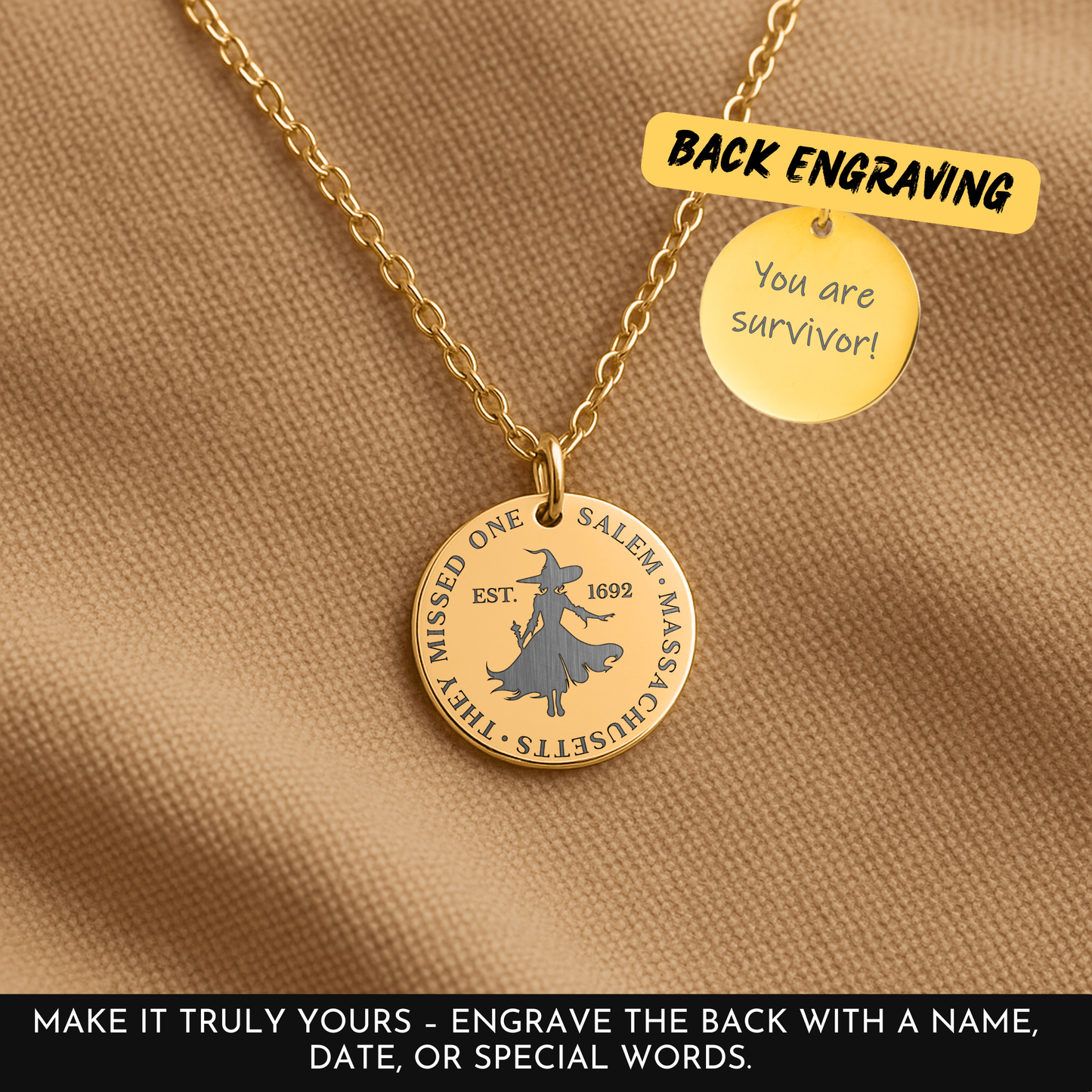 They Missed One” Necklace: Salem Massachusetts Witch Jewelry, Survivor Warrior Necklace, Encouragement Halloween Jewelry