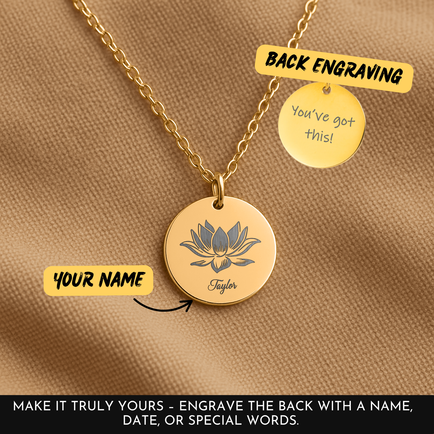Lotus Flower Necklace: Personalized Name Pendant for New Beginnings and Recovery Milestones