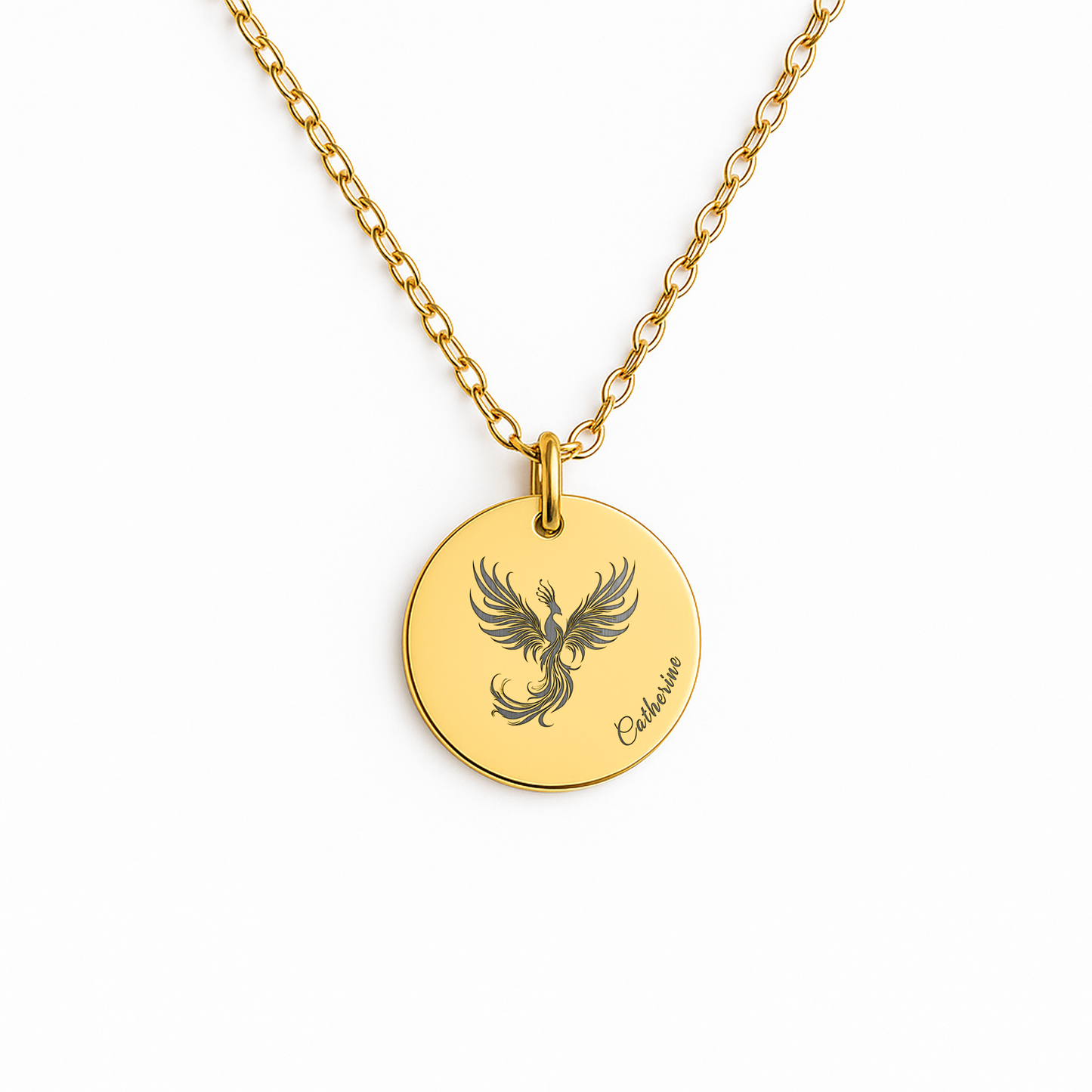Engraved Phoenix Necklace with Name – Rebirth Medallion, Encouragement Gift for Recovery & Divorce