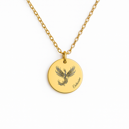 Engraved Phoenix Necklace with Name – Rebirth Medallion, Encouragement Gift for Recovery & Divorce