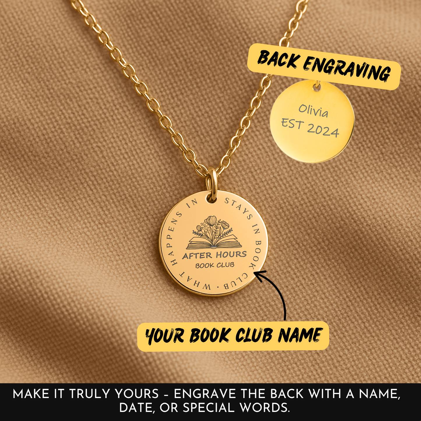 Funny Book Club Necklace – Personalized Jewelry for Readers, Custom Book Lover Gift