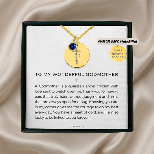 Personalized Godmother Necklace Baptism Godmother Necklace Religious Godmother Gift Jewelry for Godmother Personalized Gift with Birthstone