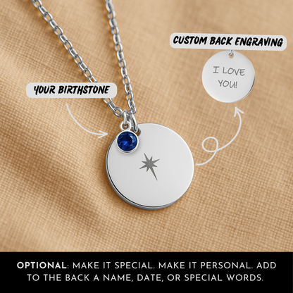 North Star Necklace for Best Friend: Celestial Compass Jewelry with Custom Birthstone
