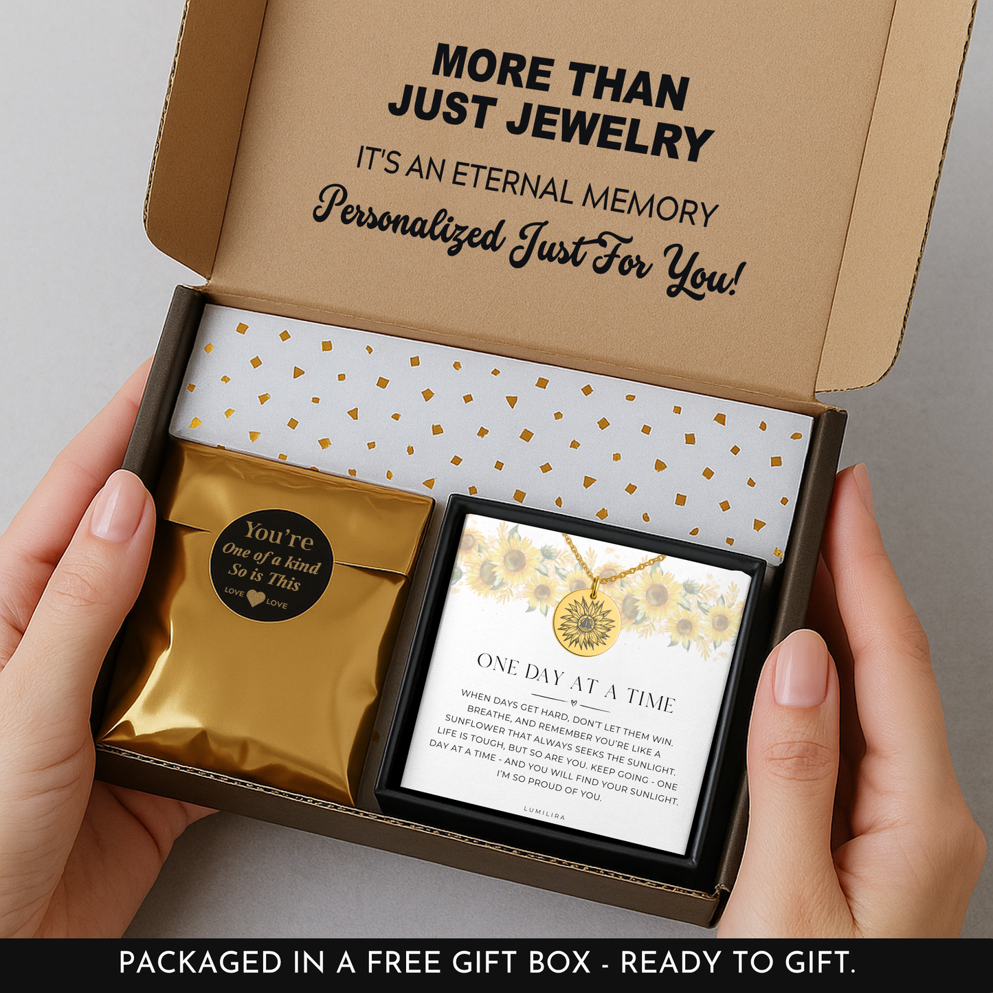 Sobriety Anniversary Gift – Sunflower Necklace with Custom Milestone Number, Encouragement Jewelry for Recovery