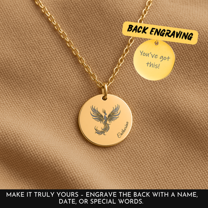 Engraved Phoenix Necklace with Name – Rebirth Medallion, Encouragement Gift for Recovery & Divorce