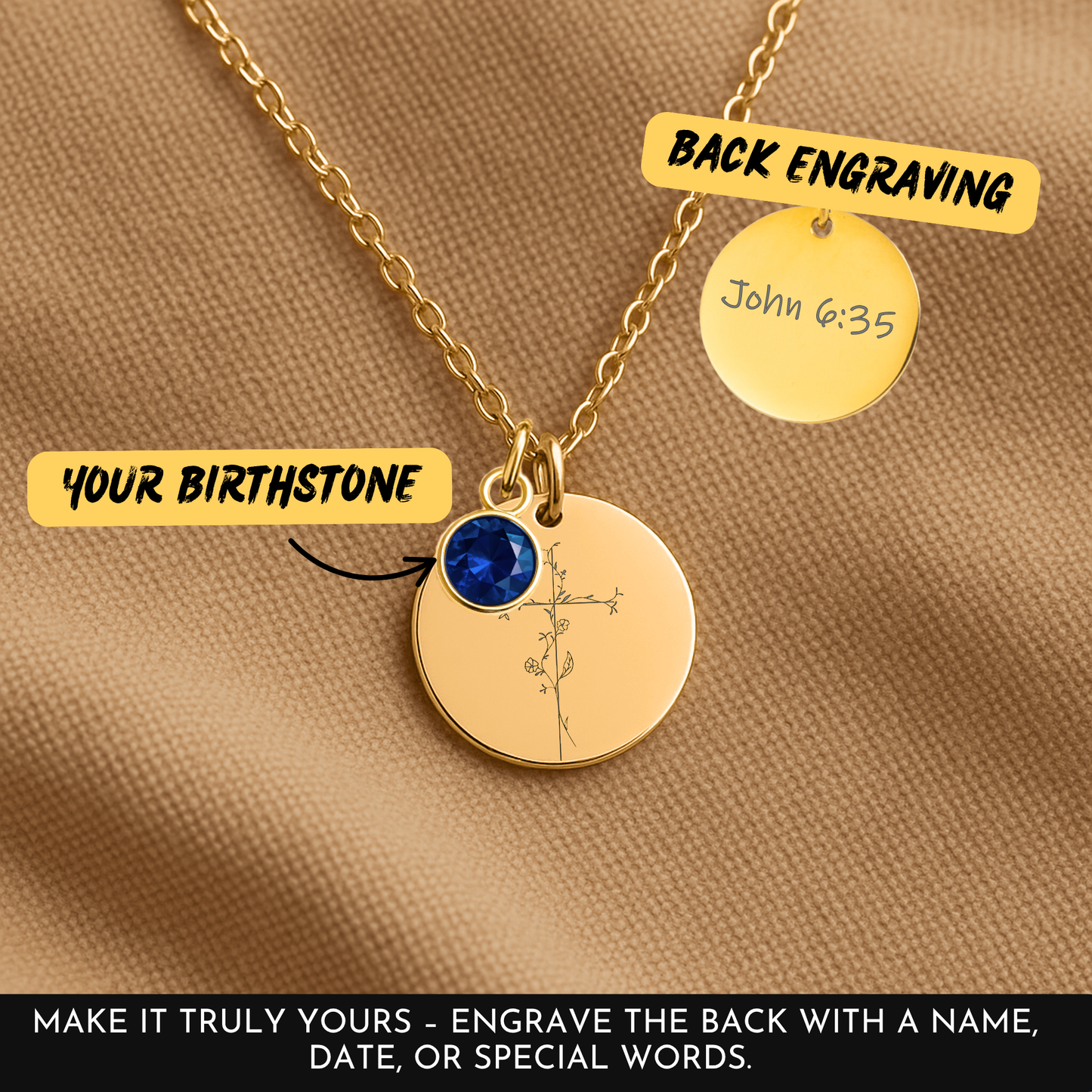 Serenity Prayer Cross Necklace: Flower and Birthstone Pendant, One Day at a Time Recovery Gift