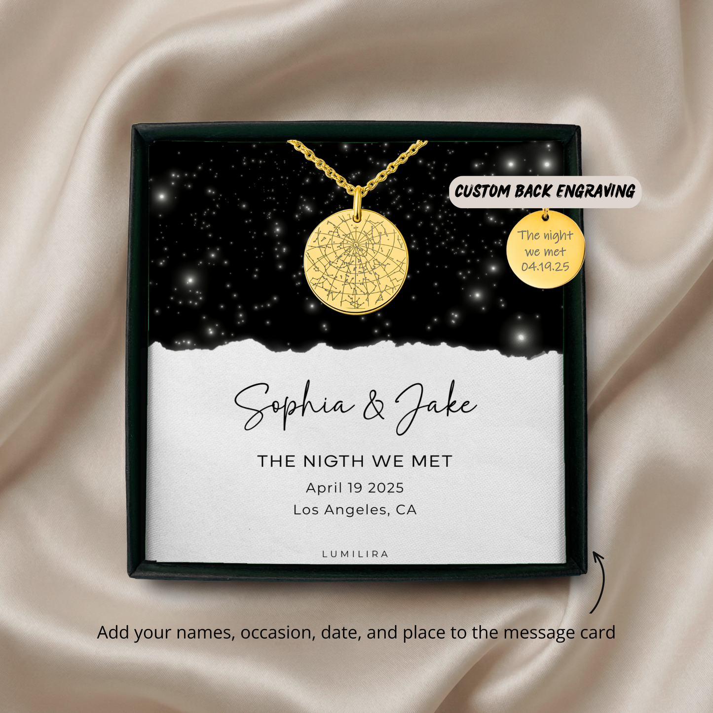Custom Stars Map By Date Necklace, The Night We Met Necklace, Star Map Gift For Her, 1 Year Anniversary Gift For Girlfriend, Wife, Fiancée