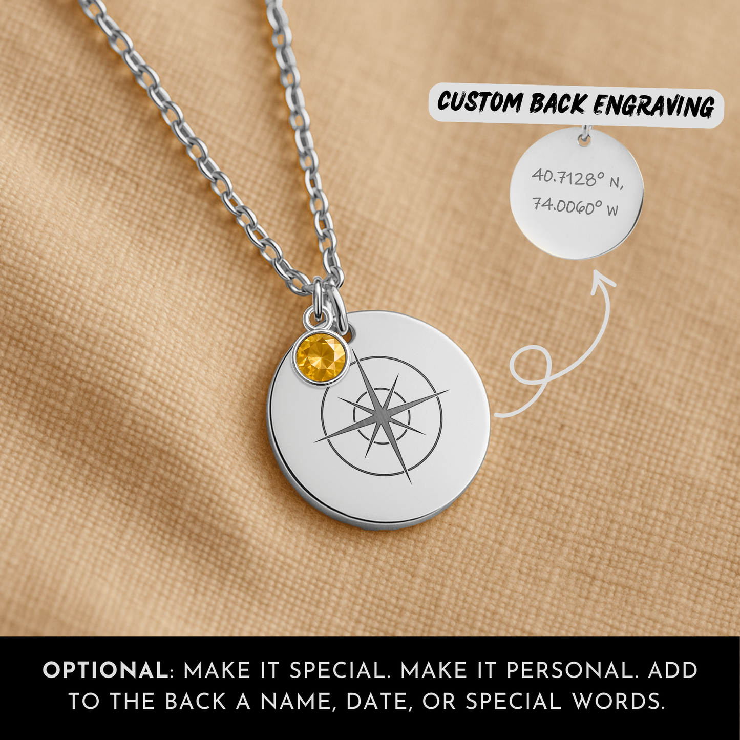 Personalized Compass Necklace with Birthstone: Graduation Gift for Her, College & High School Senior
