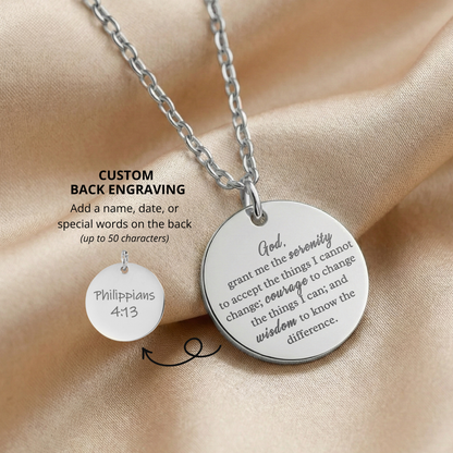 Engraved Serenity Prayer Necklace: Faith and Encouragement Jewelry, Religious Gift for Women