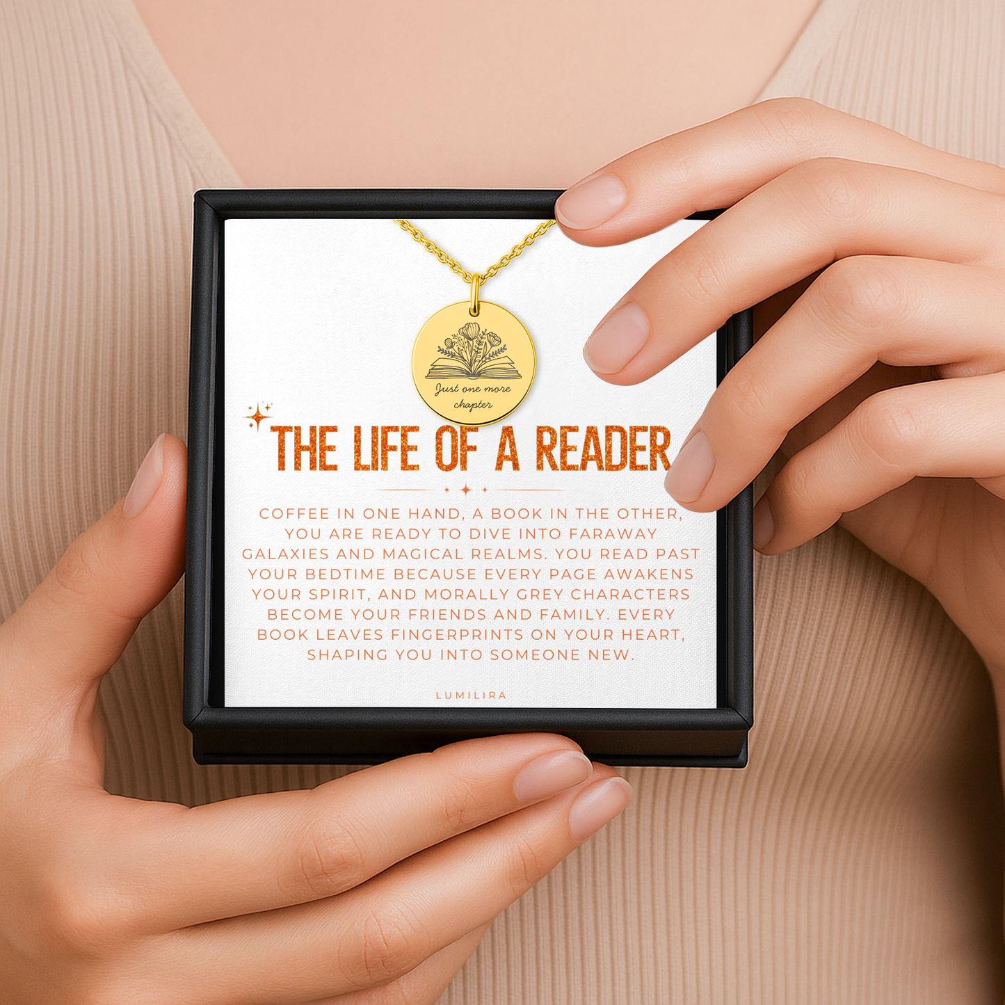Just One More Chapter Necklace – Gold Book Lover Jewelry Gift for Readers and Librarians