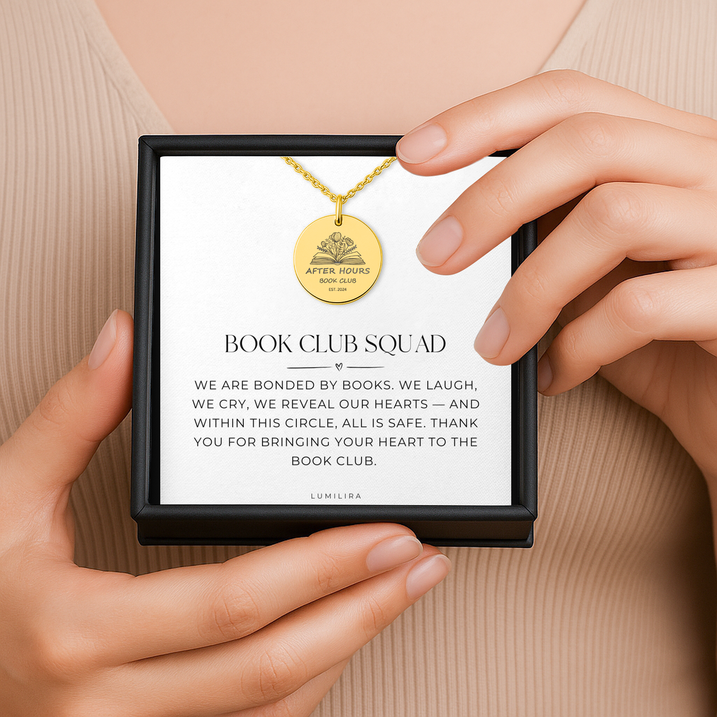 Personalized Book Club Necklace – Book Club Jewelry for Readers, Custom Book Lover Gift