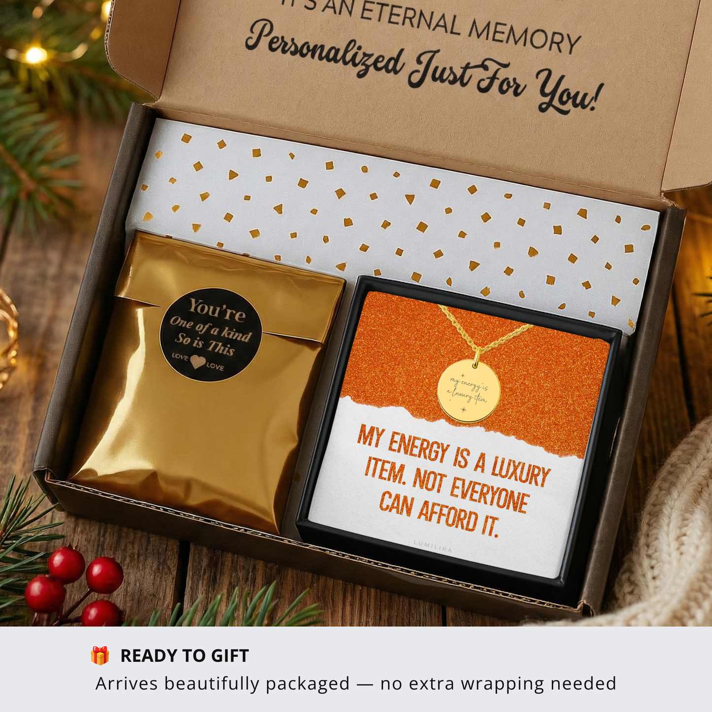 Your Energy Is a Luxury Item Necklace: Gold Pendant Encouragement Gift for Women
