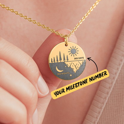 365 Days Sobriety Necklace – One Day at a Time Recovery Jewelry with Serenity Prayer Card, Sobriety Anniversary Gift