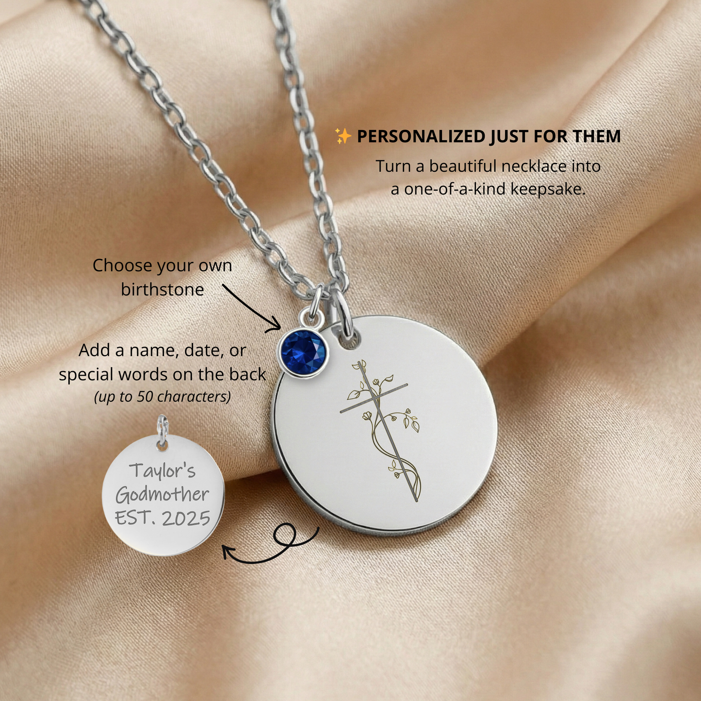 Personalized Godmother Necklace Baptism Godmother Necklace Religious Godmother Gift Jewelry for Godmother Personalized Gift with Birthstone
