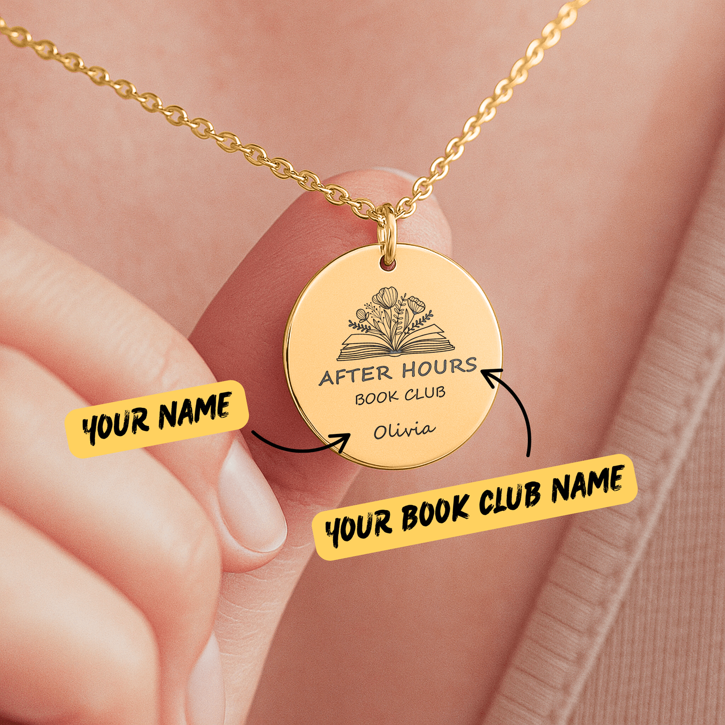 Custom Book Club Necklace with Name – Personalized Jewelry for Readers, Book Lover Gift