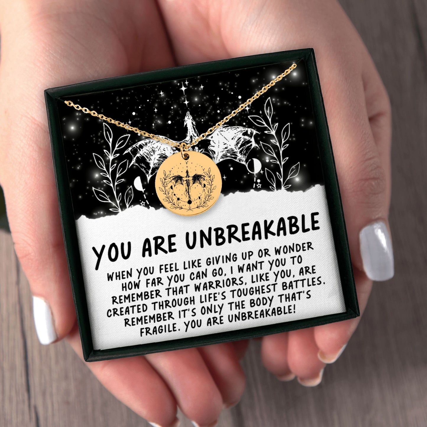 Dragon Warrior Necklace – "You Are Unbreakable" Strength Gift for Her