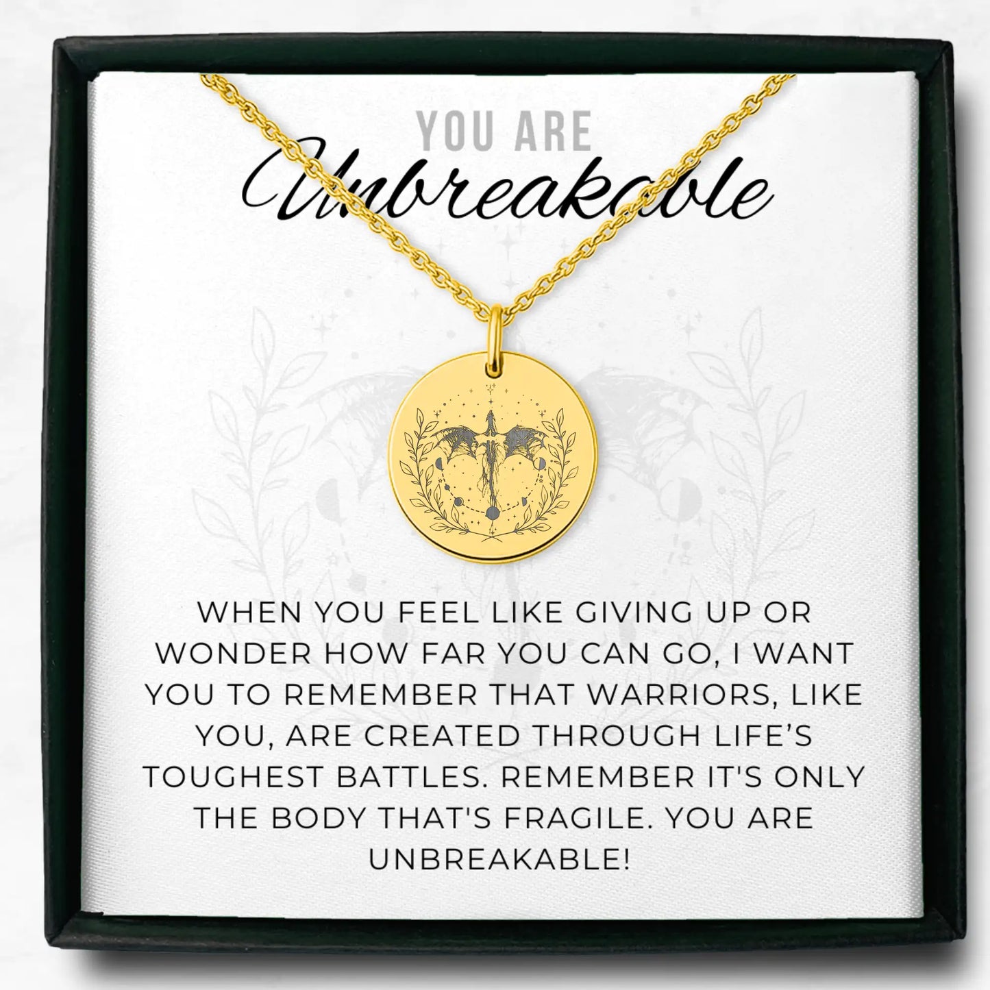 Personalized Dragon Warrior Necklace – "You Are Unbreakable" Strength Gift for Her