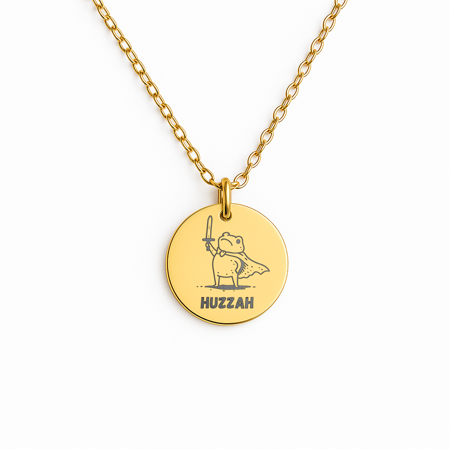 Huzzah Frog Necklace: Engraved Funny Gaming Pendant, Renaissance Faire Frog, Medieval Fantasy Gamer Gift