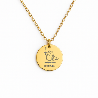 Huzzah Frog Necklace: Engraved Funny Gaming Pendant, Renaissance Faire Frog, Medieval Fantasy Gamer Gift