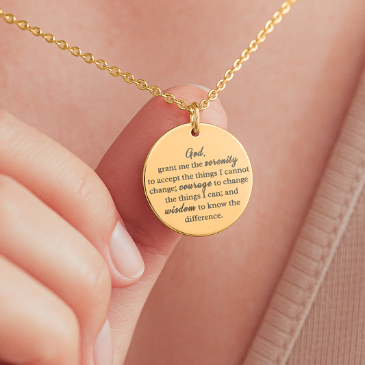 Engraved Serenity Prayer Necklace: Faith and Encouragement Jewelry, Religious Gift for Women