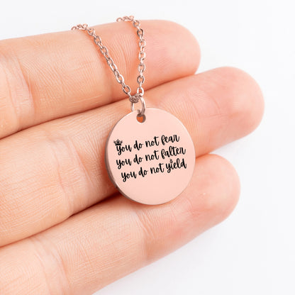 "You Do Not Yield" Bar Necklace – Motivational Gift for Her, Encouragement Jewelry for Daughter, Friend, or Mom