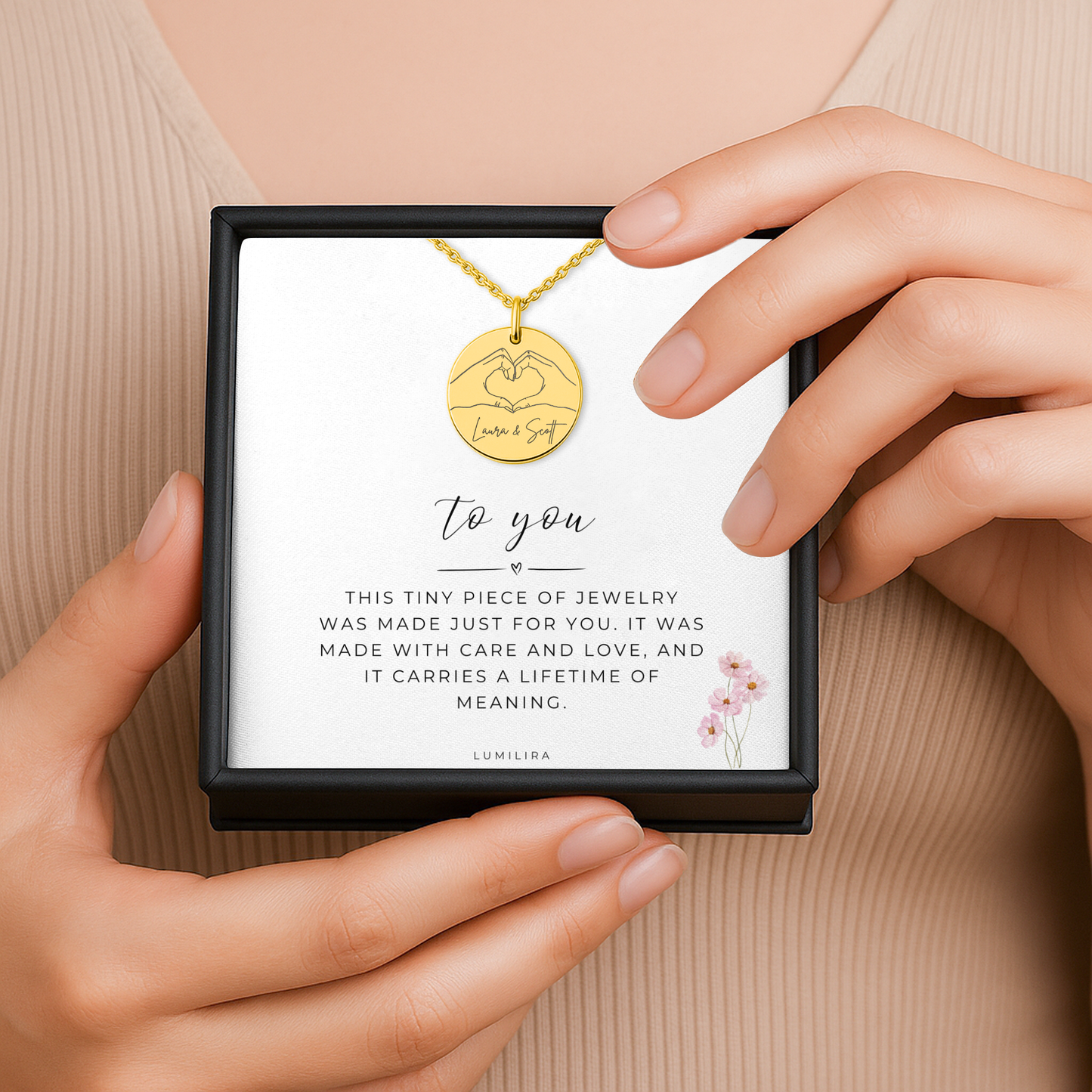 Dainty Heart Hands Necklace, Personalized Gifts for Couples, Engagement Gift for Her, Heart Hands Gesture Charm, Couple Necklace, Anniversary Gifts, Wedding Gifts