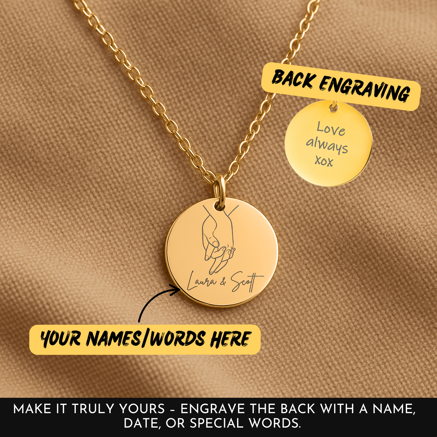 Dainty Holding Hands Necklace, Personalized Gifts for Couples, Engagement Gift for Her, Heart Hands Gesture Charm, Couple Necklace, Anniversary Gifts, Wedding Gifts