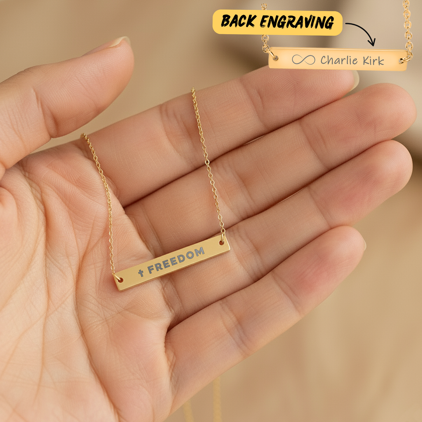 Charlie Kirk Necklace: Sterling Silver Engraved Bar Necklace, Charlie Kirk Freedom Pendant, Justice for Charlie Kirk, Charlie Kirk Tribute