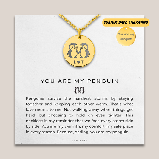 You Are My Penguin Necklace with Initials: Personalised Penguin Pendant Gift for Woman