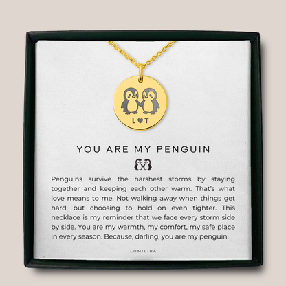 You Are My Penguin Necklace with Initials: Personalised Penguin Pendant Gift for Woman