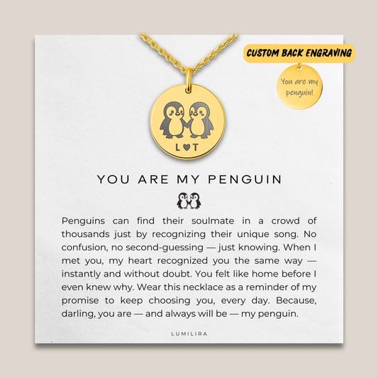 You Are My Penguin Necklace with Initials: Personalised Soulmate Penguin Gift for Her