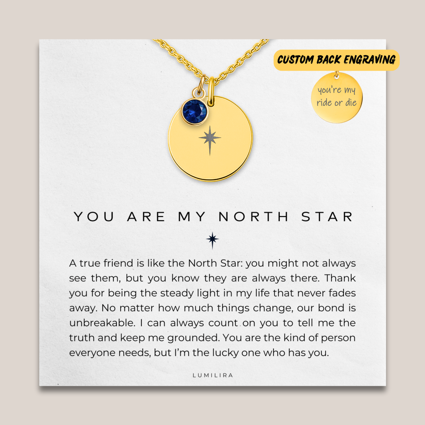 North Star Necklace Gift for Best Friend: Celestial Compass Pendant with Custom Birthstone