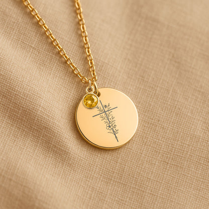 Floral Cross Necklace with Birth Flower: Personalized Christian Gift for Women, Faith and Spiritual Jewelry