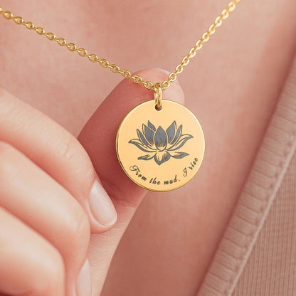 Lotus Flower Necklace: From the Mud I Rise Sobriety Gift for New Beginnings and Recovery