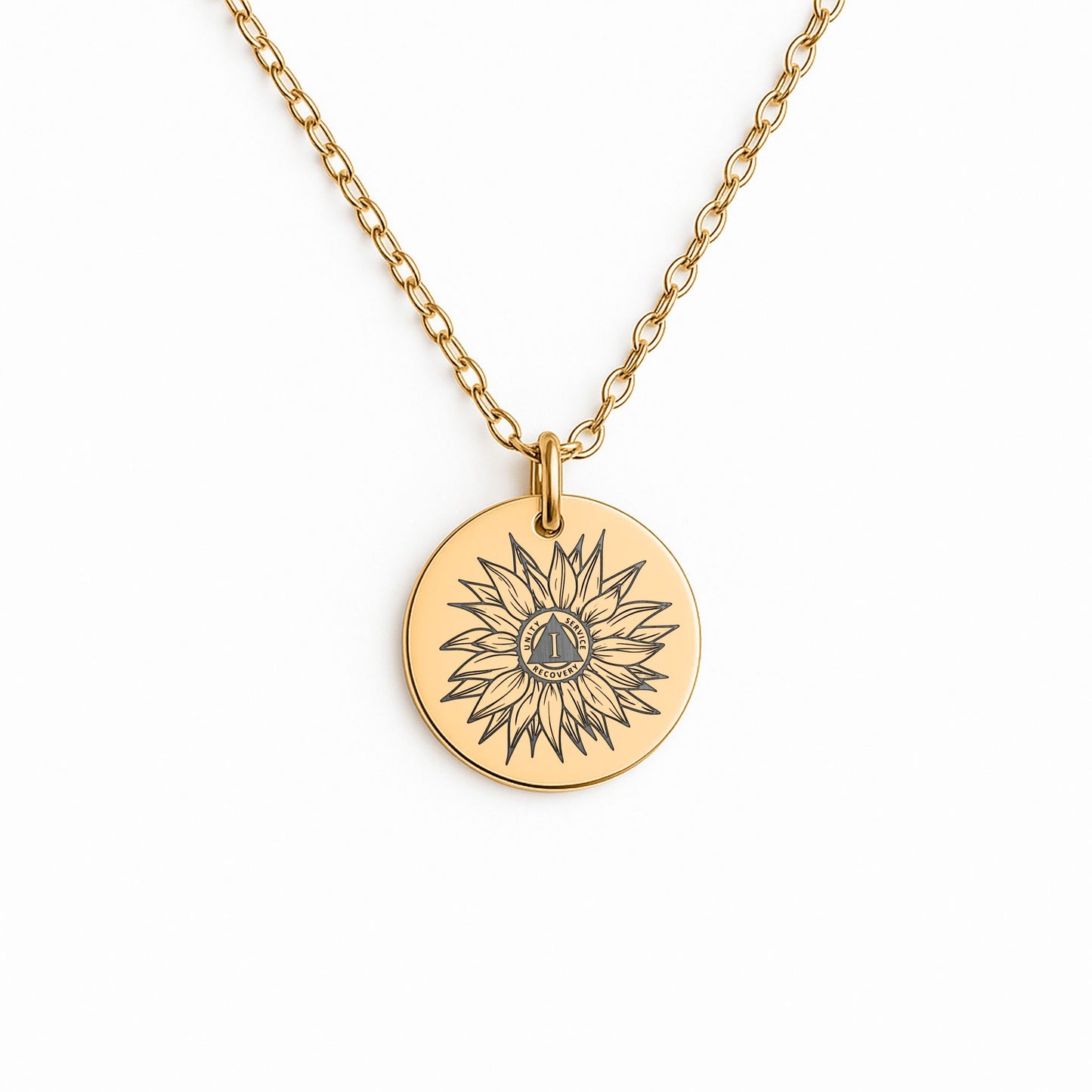 Sobriety Anniversary Gift – Sunflower Necklace with Custom Milestone Number, Encouragement Jewelry for Recovery