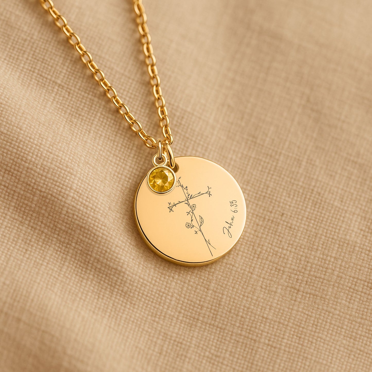 Personalized Christian Necklace for Women: Flower Cross Necklace with Birthstone, Engraved Bible Verse Religious Gift