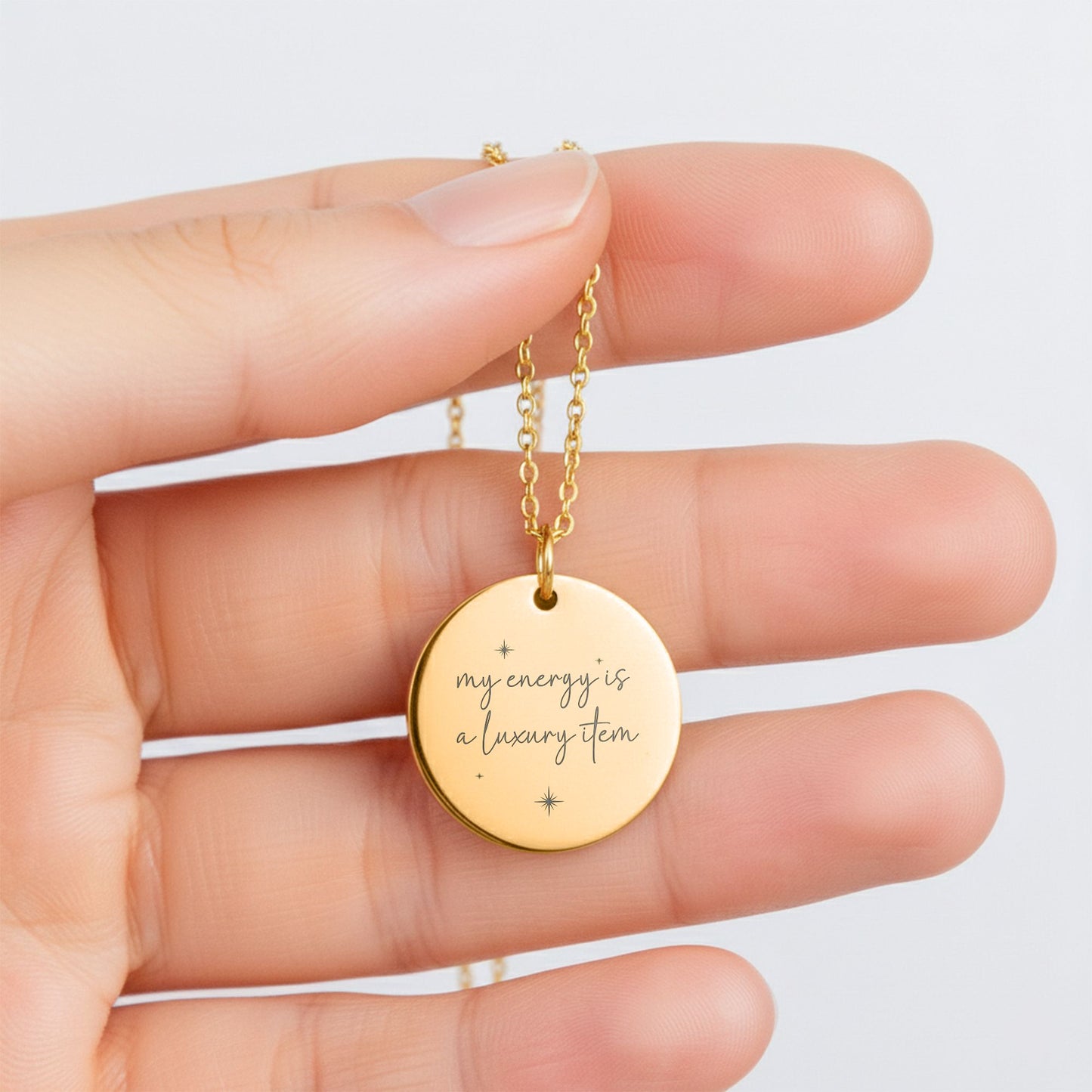 Your Energy Is a Luxury Item Necklace: Empowering Gold Disc Self-Worth Jewelry
