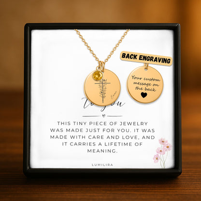 Personalized Floral Cross Necklace: Custom Name and Birthstone Christian Gift for Women, Baptism or Faith Jewelry